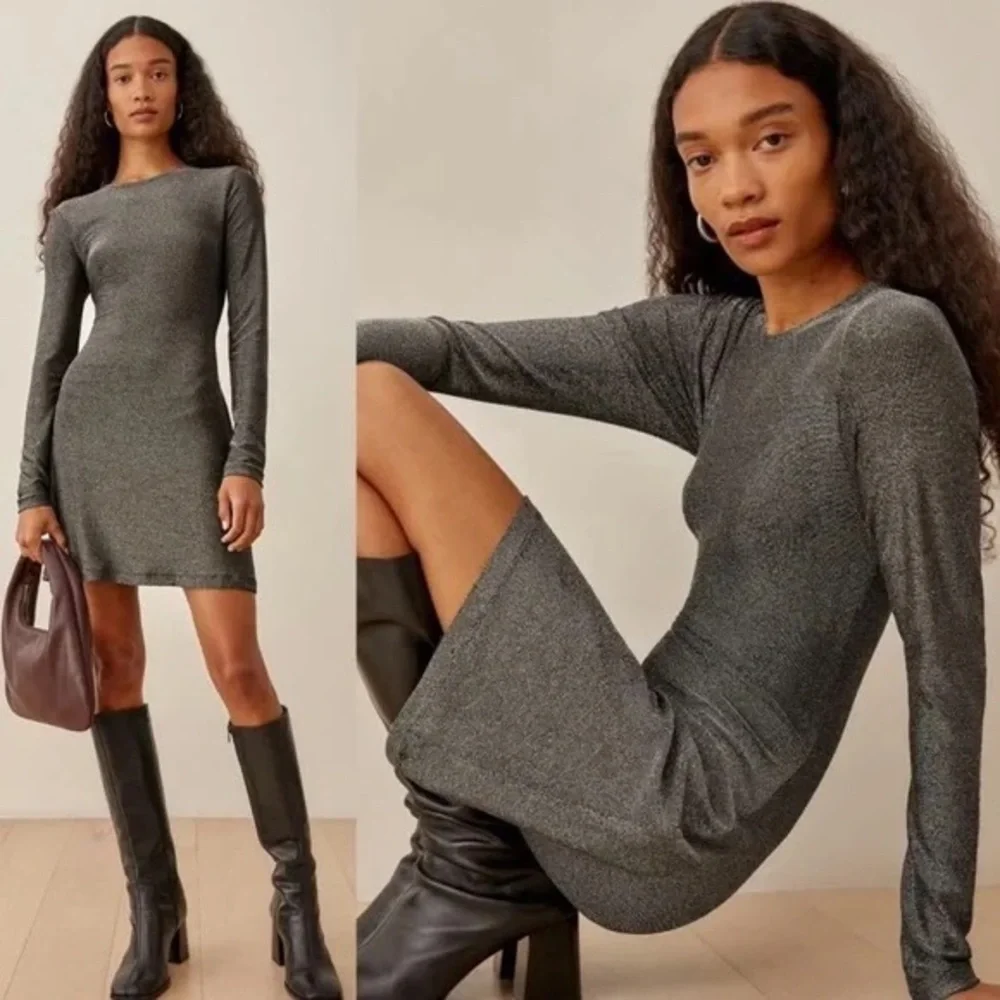 Reformation Riley Silver Metallic Long Sleeve Mini Dress – XS - Picture 7 of 7